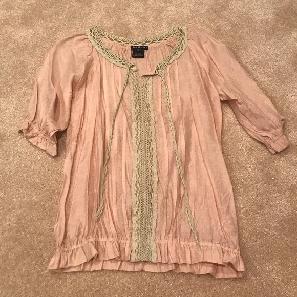 Vintage! peach pink cinch waist blouse - Picture 2 of 6